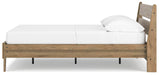 Ashley Furniture Deanlow Bed with a sleek wooden frame and side view, showcasing its modern design and rich finish.