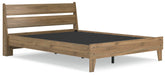 Ashley Furniture Deanlow Bed with a modern wooden frame, shown from a side angle in a stylish bedroom setting.
