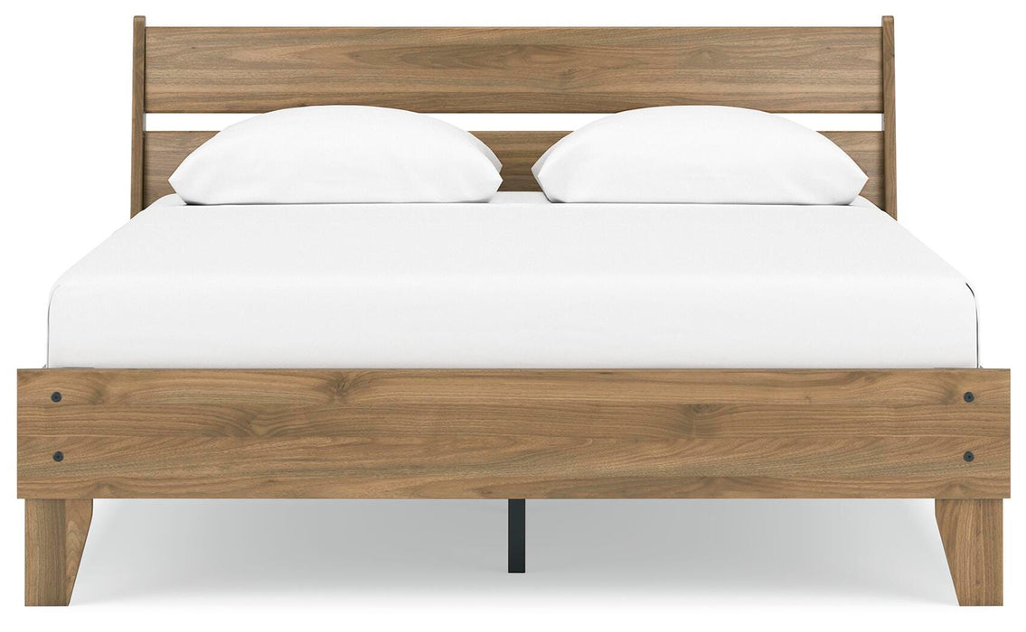 Ashley Furniture Deanlow Bed with a sleek headboard and modern design, shown from a head-on view.