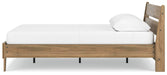 Ashley Furniture Deanlow Bed shown from a side angle, featuring a modern wooden frame with clean lines and a warm finish.