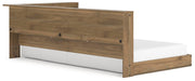 Ashley Furniture Deanlow Bed in a stylish wooden design with a sleek headboard and footboard, shown from an angled side view.