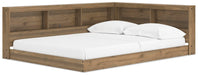Ashley Furniture Deanlow Bed with a stylish wooden frame, shown from an angled perspective in a modern bedroom setting.