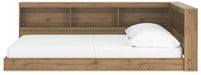 Ashley Furniture Deanlow Bed with a sleek wood frame and modern design, shown from the side view.