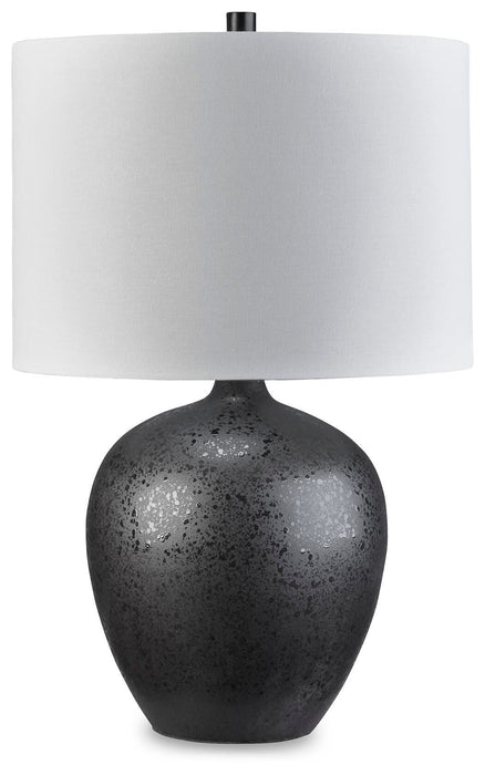 Ashley Furniture Ladstow table lamp set with two stylish lamps featuring neutral shades and modern bases.
