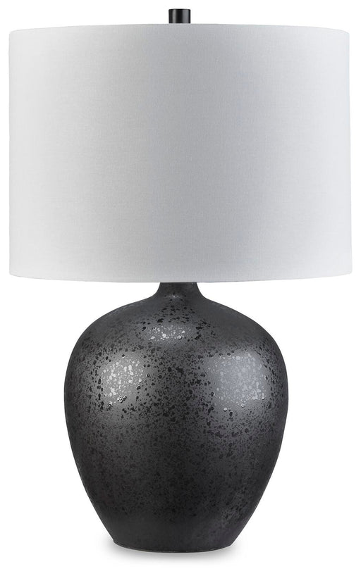 Ashley Furniture Ladstow table lamp set with two stylish lamps featuring neutral shades and modern bases.