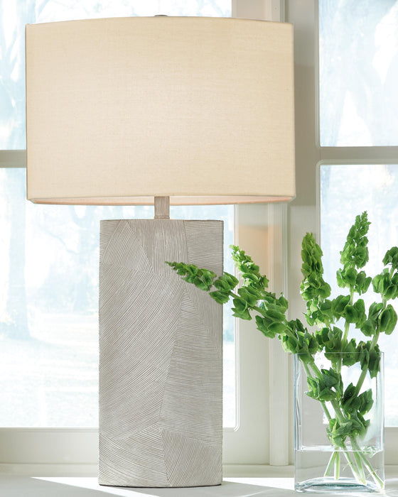 Ashley Furniture Bradard Lamp Set with two stylish table lamps featuring neutral shades and modern bases.