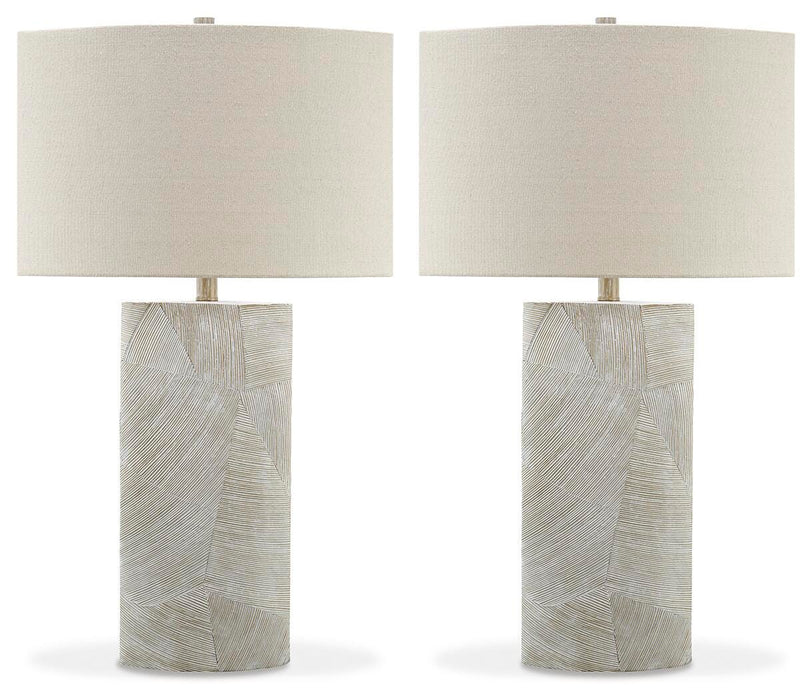 Ashley Furniture Bradard Lamp Set featuring two stylish table lamps with fabric shades and modern bases.