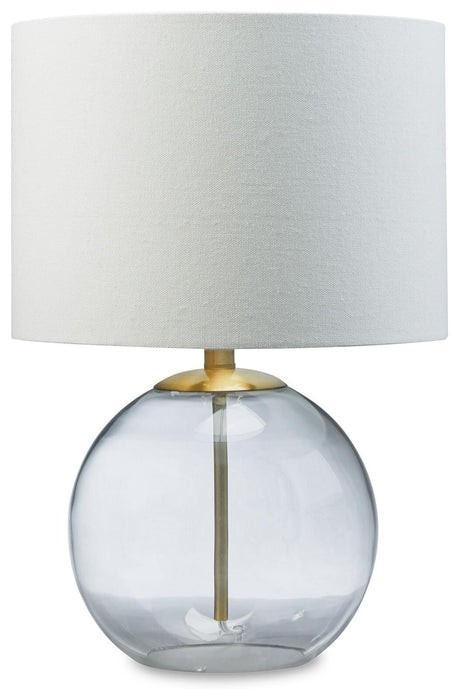 Ashley Furniture Samder table lamp set featuring two stylish lamps with fabric shades and modern bases.