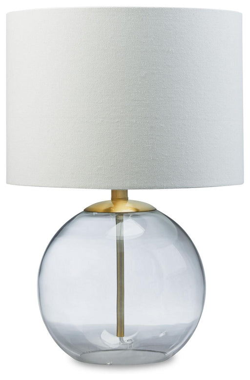 Ashley Furniture Samder table lamp set featuring two stylish lamps with fabric shades and modern bases.