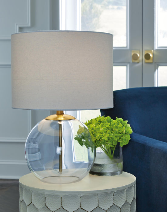Ashley Furniture Samder Lamp Set featuring two stylish table lamps with neutral fabric shades and modern bases.
