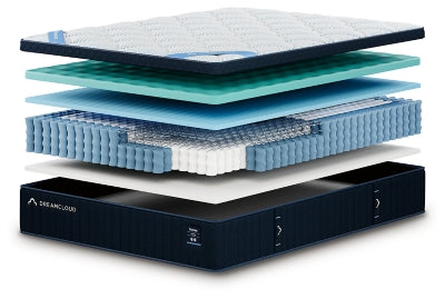 DreamCloud Hybrid Premier 4.0 mattress showing layered construction and plush surface, designed for comfort and support.