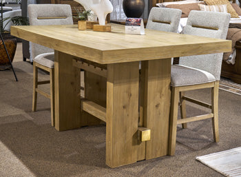 Counter height dining table by Ashley Furniture with dark wood finish, featuring a spacious surface and sturdy legs.