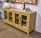Ashley Furniture Lasinger dining server with elegant storage drawers and glass doors, showcasing a classic wood finish.