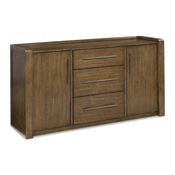 Ashley Furniture Marxmore dining server with closed doors, showcasing wood finish and elegant storage compartments.