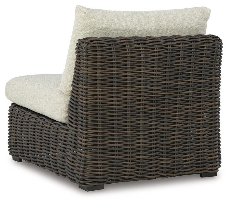 Ashley Furniture Kimora outdoor sectional with cushioned seats and backrests, ideal for stylish outdoor seating arrangements.