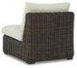 Ashley Furniture Kimora outdoor sectional with cushioned seats and backrests, ideal for stylish outdoor seating arrangements.