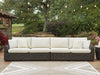Outdoor sectional by Ashley Furniture, Kimora Outdoor Seating with plush cushions and stylish design, perfect for patio relaxation.