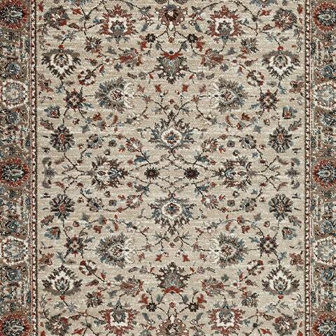 Ashley Furniture Beritham Rug swatch with intricate woven pattern in neutral tones, showcasing plush texture and detailed design.