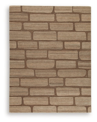 Ashley Furniture Orest Rug with intricate pattern and neutral tones, showcasing a plush, woven design suitable for living room decor.