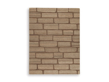 Ashley Furniture Orest Rug with intricate geometric patterns in neutral tones, showcasing its soft woven texture.