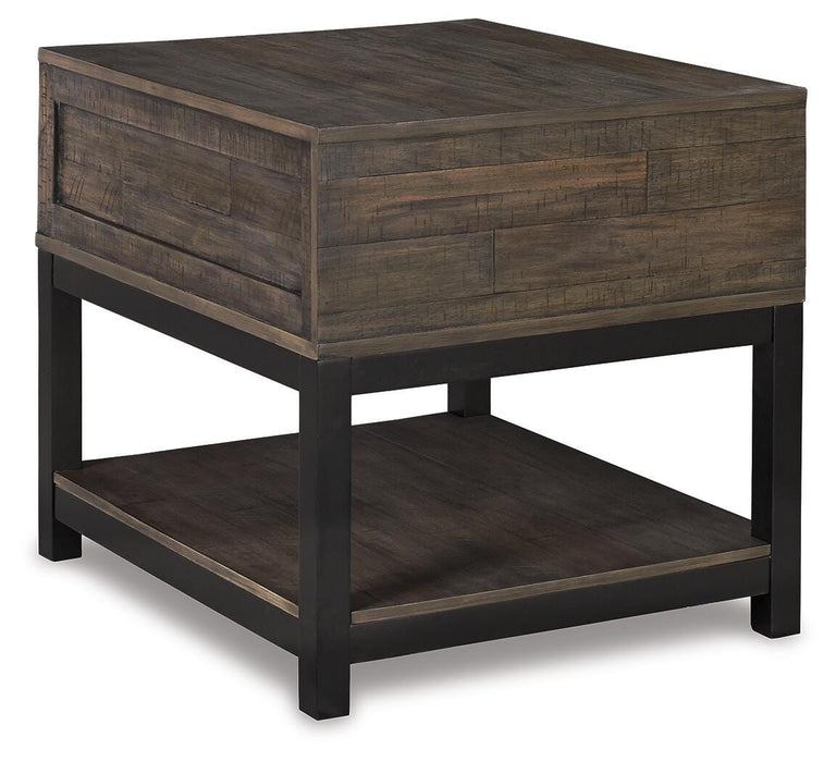 Ashley Furniture Johurst End Table with dark wood finish, showcasing a sleek, modern design and sturdy construction.