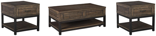 Ashley Furniture Johurst Occasional Table Set featuring two wooden tables with a dark finish and sleek modern design.