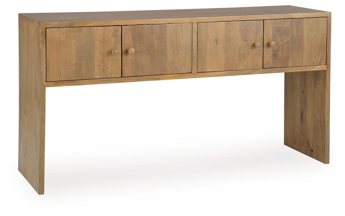 Ashley Furniture Ella Grove Console sofa table with a sleek wooden design, shown from an angled view.