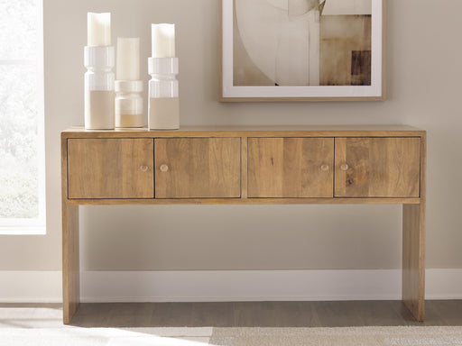 Ashley Furniture Ella Grove Console sofa table with a sleek wooden finish and modern design, shown in a cropped image.