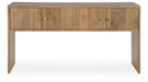 Ashley Furniture Ella Grove Console sofa table with a sleek design and wooden finish, featuring a head-on view of the table.