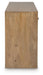 Ashley Furniture Ella Grove Console sofa table with sleek wooden finish and modern design, shown from the side view.