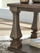 Ashley Furniture Johnelle end table with a sleek wooden top and metal legs, modern living room accent piece.