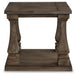 Ashley Furniture Johnelle end table with a wooden finish and simple design, shown from a head-on angle.