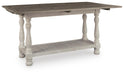 Ashley Furniture Havalance sofa console table with open storage and angled design, shown from a side view.