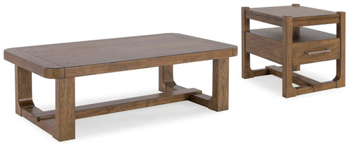 Ashley Furniture Cabalynn occasional table set with two sleek tables featuring dark wood finishes and modern design.