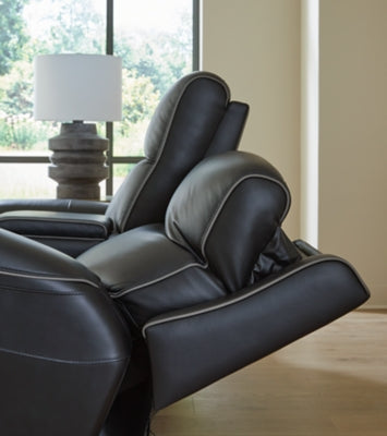 Ashley Furniture 5Z-Relaxation power reclining loveseat with console, featuring plush upholstery and built-in cup holders.