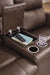 Close-up of Ashley Furniture Bleckley Reclining Living Room Set with detailed console and plush upholstery.