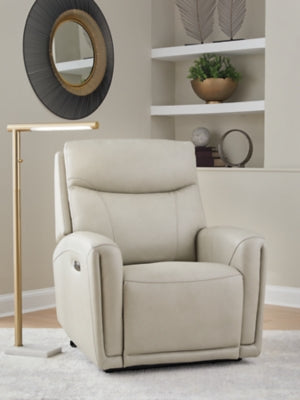 Ashley Furniture Pincara Power AutoGlide Recliner in dark upholstery, showing the closed recliner with plush cushioning.