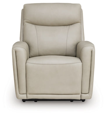 Ashley Furniture Pincara Power AutoGlide Recliner with padded armrests and plush fabric, shown in a head-on view.
