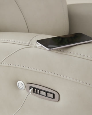 Ashley Furniture Pincara Power AutoGlide Recliner with heat, massage features, USB port, in a modern fabric design.