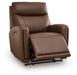 Ashley Furniture Pincara Power AutoGlide recliner in open position, showing plush fabric upholstery and padded armrests.