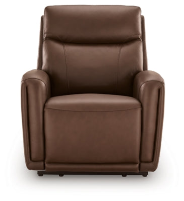 Ashley Furniture Pincara Power AutoGlide Recliner with plush upholstery and adjustable headrest, shown in a head-on view.