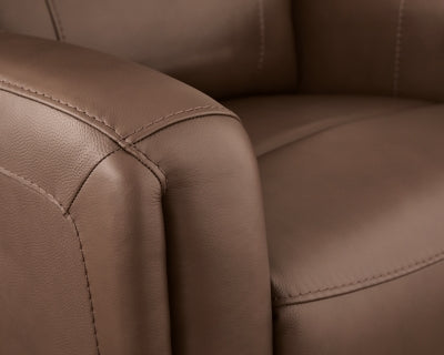 Ashley Furniture Pincara Power AutoGlide Recliner with jumbo stitch detailing, plush cushioning, and reclining mechanism.