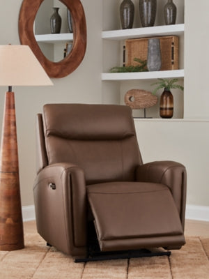 Ashley Furniture Pincara Power AutoGlide Recliner in open position with plush upholstery and built-in reclining mechanism.
