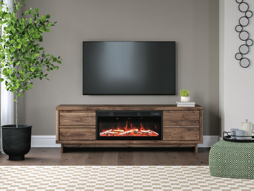 Ashley Furniture Zadilyn 72-inch TV stand with electric fireplace, featuring modern design and ample storage space.